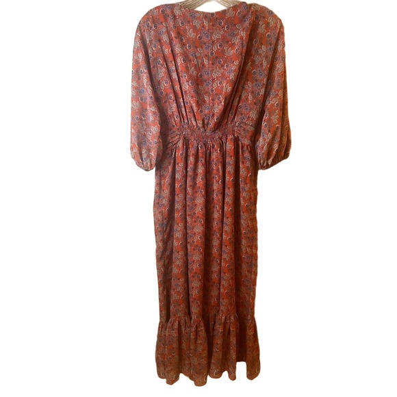 Max Studio London Floral VNeck 3/4 Sleeve Lined Maxi Dress Ruffled Hem Small NWT - Picture 8 of 10